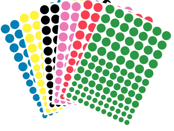 Sticker, rund 624 Stück, sortiert